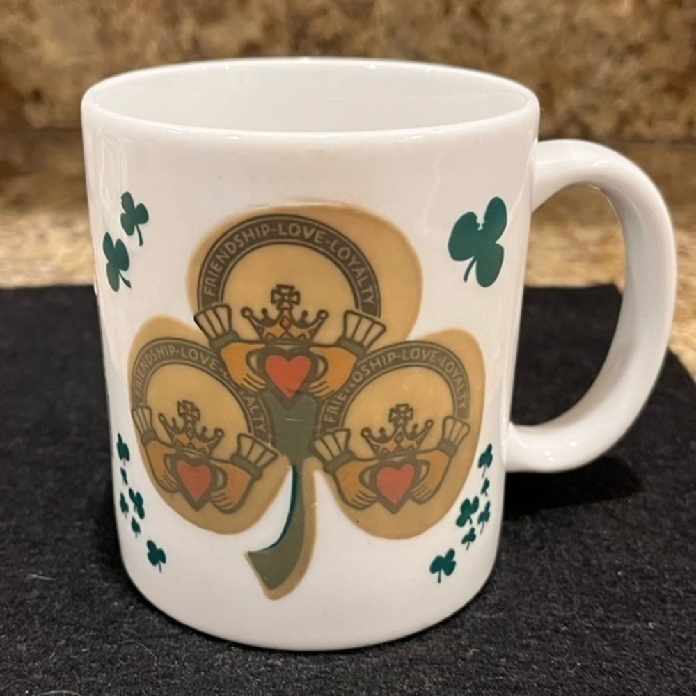 Vintage Linyi Irish Shamrock Mug Coffee Cup Friendship Love Loyalty